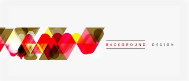 Soyut geometrik şekiller çakışıyor ve canlı bir model oluşturuyor. Kırmızı, altın, pembe renkler beyaz arkaplana hakim. Modern tasarım ögesi.