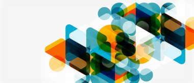 Soyut geometrik şekiller örtüşüyor, canlı renk eğimleri yaratıyor. Modern tasarım elementleri teknoloji, yenilik, bağlantı önerir.