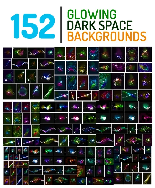 Riesige Mega-Reihe dunkler Weltraum-Hintergründe mit glühenden Elementen — Stockvektor