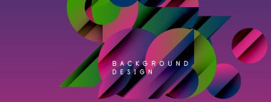Soyut geometrik şekiller örtüşür ve canlı mor bir zemin oluşturur. Metin, kompozisyon içinde arkaplan tasarımı okur. Modern, dinamik görsel.