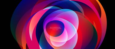 Soyut renkli katmanlar dinamik dairesel tasarım yaratır. Canlı gradyanlar harmanlanarak modern arkaplan oluşturur. Parlaklık çok güzel tezat oluşturuyor..