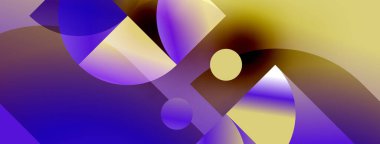 Kavisli şekiller içeren soyut kompozisyon, canlı mor, sarı renkler. Pürüzsüz gradyanlar dinamik görsel akış yaratır. Modern tasarım.