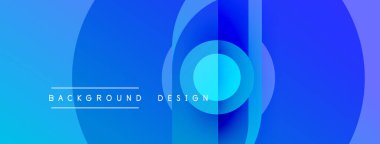 Soyut mavi eğimler dairesel şekiller oluşturur. Metin arka plan tasarımı okur. Modern, canlı görsel sunum.