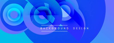 Soyut mavi tasarım katmanlı daireler, gradyanlar içerir. Metin, kompozisyon içerisindeki arkaplan tasarımını okur. Modern, dinamik görsel.