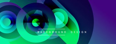 Soyut renkli çemberler dinamik görsel efektler yaratıyor. Gradyan renkler harmanlanır, modern arkaplan tasarımı oluşturulur.