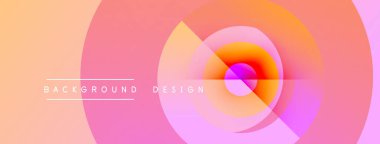 Soyut renkli tasarım, üst üste binen daireler. Renkler şeftaliden pembeye karışır ve dinamik görsel efekt yaratır. Modern, minimalist stil.