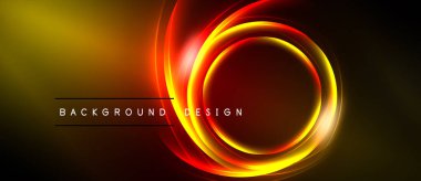 Soyut tasarım canlı eşmerkezli daireler içerir. Sıcak renkler baskın, dinamik görsel etki yaratıyor. Metin arkaplan tasarımı okur.