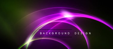 Soyut neon kıvrımlar, canlı mor renkler, koyu arkaplan. Modern tasarım ögesi, parlayan çizgiler dinamik görsel efekt yaratır.