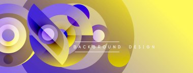 Soyut geometrik şekiller örtüşür, parlak sarı ve mor renkler yaratır. Arkaplan ve sunumlar için modern tasarım ögesi.
