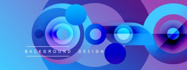 Soyut daireler örtüşüyor, parlak mavi ve mor renkler yaratıyor. Metin arka plan tasarımı okur. Modern, dinamik görsel kompozisyon.
