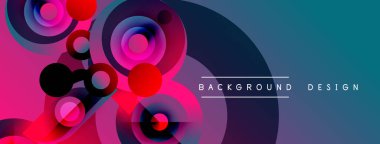 Soyut, enerjik çemberler, gradyanlar. Pembe, mavi renk karışımı. Arka planlar ve sunumlar için modern tasarım öğesi. Temiz estetik.