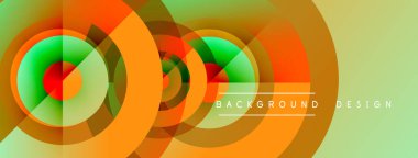 Soyut daireler örtüşüyor, canlı turuncu, yeşil gradyanlar yaratıyor. Arka planlar ve sunumlar için modern tasarım öğesi. Basit, temiz estetik..