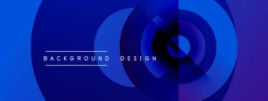 Soyut mavi tasarım eşmerkezli daireler içerir. Metin arka plan tasarımı okur. Minimalist, modern estetik, karanlık arkaplan sunumu.