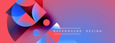 Soyut geometrik şekiller canlı renkleri harmanlarlar. Gradyan arka plan dinamik görsel efekt yaratır. Modern tasarım ögeleri şık kompozisyon sunar.