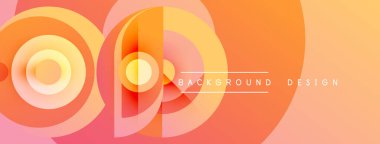 Soyut tasarım eşmerkezli daireler, gradyan renkler içerir. Turuncu, şeftali renkleri kompozisyona hakim. Modern, dinamik görsel element.
