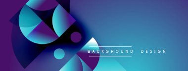 Soyut geometrik şekiller harmanlanarak canlı mavi mor gradyan oluşturur. Modern tasarım teknoloji, yenilik ve enerji öneriyor.