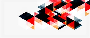 Soyut geometrik şekiller, üçgenler kompozisyona hakim. Kırmızı, siyah, bej renkler dinamik görsel efekt yaratır. Minimalist tasarım.