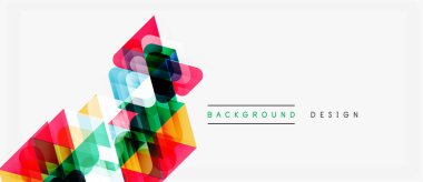 Soyut geometrik şekiller örtüşür, canlı renkli kompozisyon oluşturur. Beyaz uzayı olan minimalist tasarım. Modern estetik.