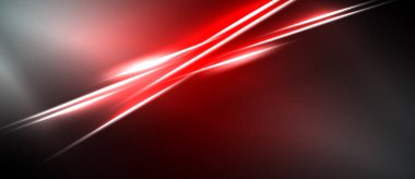 Soyut kırmızı çizgiler koyu arkaplanı aşıyor. Parlak parıltı dinamik görsel etki yaratır. Hız, enerji ve modern tasarım önerilir..
