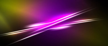 Soyut arka planda canlı mor, sarı çizgiler var. Pürüzsüz gradyanlar dinamik görsel efekt yaratır. Karanlık sınırlar çerçeve bileşimi.