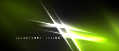 Koyu arkaplanda parlak yeşil, sarı ışık çizgileri var. Parlak yıldız patlaması etkisi merkeze hükmediyor. Modern tasarım ögesi.