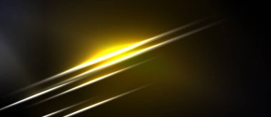 Soyut tasarım koyu arkaplanı geçen parlak sarı çizgilere sahiptir. Dinamik bileşim hız, enerji ve modern estetiği çağrıştırıyor.