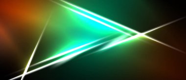 Soyut enerjik çizgiler kesişiyor. Yeşil, turuncu renkler koyu arkaplana hakim. Parlaklık dinamik görsel efekt yaratır.