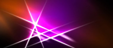 Parlak morumsu ışık merkezden yayılıyor. Turuncu, mor renkler siyah arkaplana karışıyor. Görünür dinamik enerji.