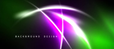 Soyut neon ışıklar canlı yeşil, mor bir parıltı yaratır. Dinamik çizgiler hız, enerji ve modern tasarım elementlerini gösteriyor. Arkaplan metni arkaplan tasarımı okur.