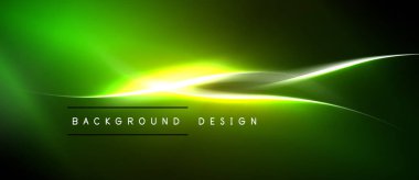 Soyut yeşil arkaplan. Parlak çizgiler dinamik dalga etkisi yaratır. Sunumlar ve pankartlar için modern tasarım ögesi.