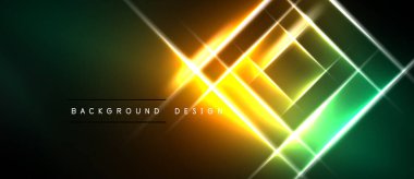 Soyut neon çizgileri dinamik geometrik desen oluşturur. Parlak eğimler, siyah zemin üzerinde yeşilden sarıya dönüşür. Modern tasarım ögesi.