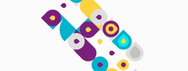 Soyut geometrik şekiller, daireler, kareler, canlı renkler. Modern tasarım, eğlenceli kompozisyon, basit arkaplan.