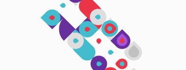 Soyut geometrik şekiller örtüşür, canlı renkli kompozisyon oluşturur. Daireler, kareler, dikdörtgenler dizaynın hakimi. Modern estetik.