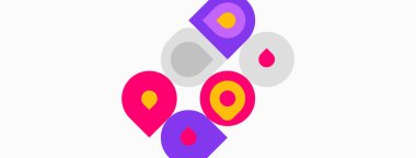 Soyut renkli şekiller beyaz arkaplanla örtüşüyor. Geometrik formlar oyuncu kompozisyon oluşturur. Parlak renkler tasarıma hakim..