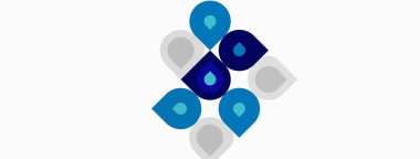 Soyut tasarım kıvrımlı şekilleri tekrarlayan özellikler. Mavi, açık mavi, beyaz arkaplanda gri elementler. Minimalist, geometrik desen.