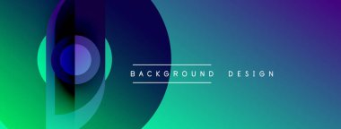 Soyut eğim arkaplanı. Dairesel şekiller örtüşüyor, dinamik görsel etki yaratıyor. Mavi, yeşil renkler kompozisyona hakim. Modern tasarım ögesi.