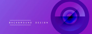 Dairesel tasarım elementleriyle mor renkte bir pankart. Metin arka plan tasarımı okur. Modern, soyut görsel kompozisyon.
