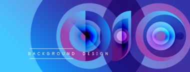 Soyut tasarım parlak mavi daireler, gradyanlar içerir. Dijital projeler ve sunumlar için modern arkaplan uygun. Temiz, dinamik bileşim.