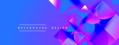 Soyut, enerjik bir arkaplan. Üst üste binen şekiller dinamik görsel efekt yaratır. Mavi, mor renkler kompozisyona hakim. Modern tasarım ögesi.