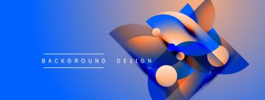 Soyut mavi turuncu tasarım. Geometrik şekiller modern görsel efekt oluşturur. Metin arkaplan tasarımı okur.