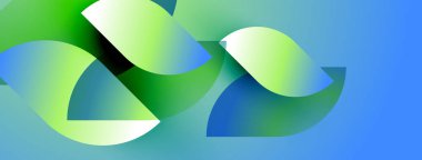 Soyut şekiller canlı yeşillikleri, mavileri harmanlıyor. Pürüzsüz gradyanlar akış ve dinamik bileşim yaratır. Modern tasarım büyümeyi ve enerjiyi çağrıştırıyor.