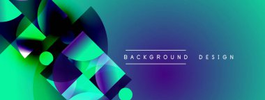 Soyut geometrik şekiller canlı mavileri, yeşillikleri, morları harmanlarlar. Modern tasarım dinamik görsel etki yaratır. Arkaplan gradyan renk şeması.