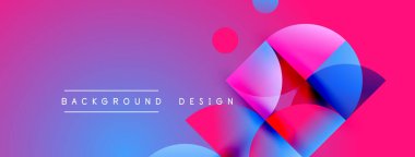 Soyut, enerjik bir arkaplan. Üst üste binen daireler, gradyanlar modern tasarım yaratır. Pembe, mavi renkler kompozisyona hakim. Metin arkaplan tasarımı okur.