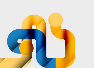 Soyut şekiller örtüşür, dinamik bileşim yaratır. Sarı, mavi renkler tasarıma hakim. Modern estetik, temiz çizgiler sunar.