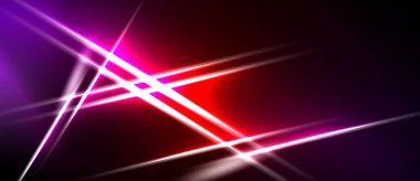 Soyut çizgiler kesişiyor, parlak kırmızı, mor bir parıltı yaratıyor. Karanlık arkaplan parlak enerjiyi, modern tasarımı vurguluyor.