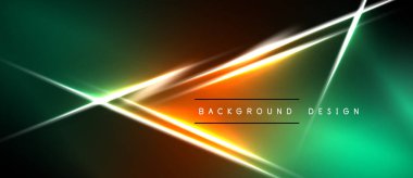 Koyu yeşil üzerine soyut neon çizgiler, turuncu gradyan. Dijital projeler ve sunumlar için modern tasarım öğesi. Parlak aydınlatma efekti.