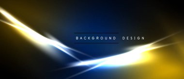 Koyu arkaplanda parlak sarı, mavi ışık çizgileri var. Modern tasarım öğesi, soyut kompozisyon. Basit, zarif bir görüntü..