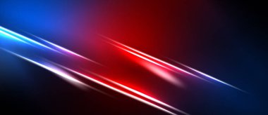 Soyut arkaplanda canlı kırmızı, mavi çizgiler var. Çapraz çizgiler karanlık arka plana karşı dinamik görsel etki yaratır. Basit, modern tasarım.