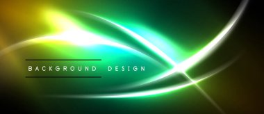 Soyut neon hatları enerjik enerji yaratır. Yeşil, sarı renkler koyu arkaplana hakim. Modern tasarım ögesi.