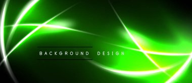 Parlak yeşil soyut arka plan. Akan çizgiler dinamik görsel efekt yaratır. Karanlık alanlar parlak eğriler ve mevcut tasarım elementleriyle tezat oluşturur.